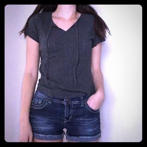 Rue 21 Gray Ribbed Tie Top